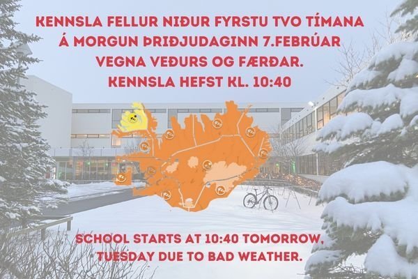 Seinkun á kennslu vegna veðurs